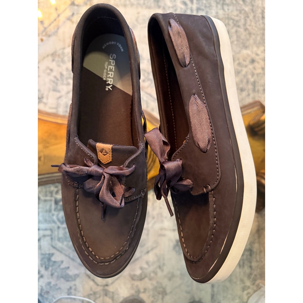 Sperry Top-Sider Crest Vibe Boat Shoes Brown Ribbon Laces STS84359 Womens 11